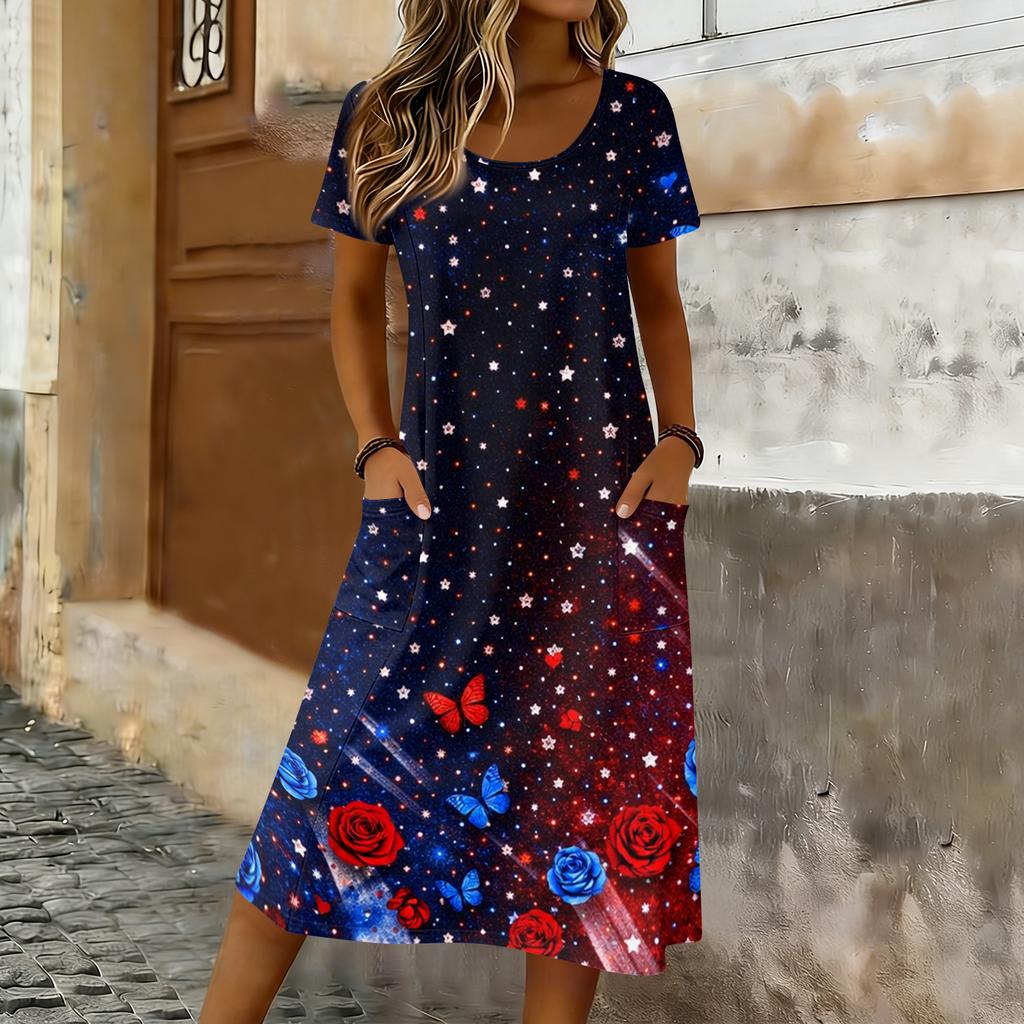 Summer Dresses for Women 2026 Casual Midi Dresses for Women with Butterfly Print Graduation Dress and Floral Dress for Daily Wear