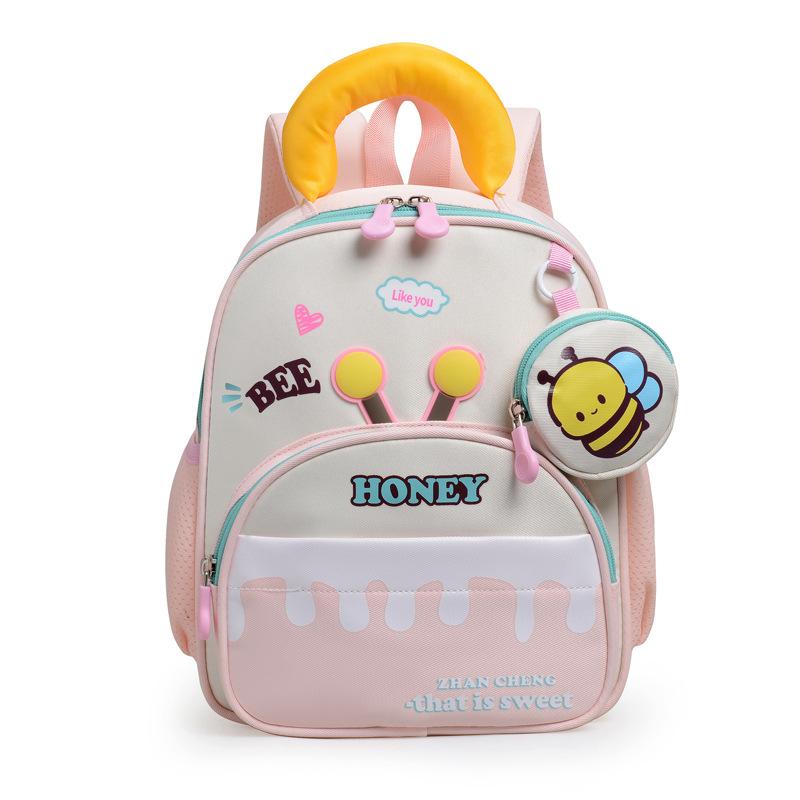 School Bag Love Bee Splicing Contrasting Colors Go Out Foreign Style Backpack New Boys and Girls Children's Bag