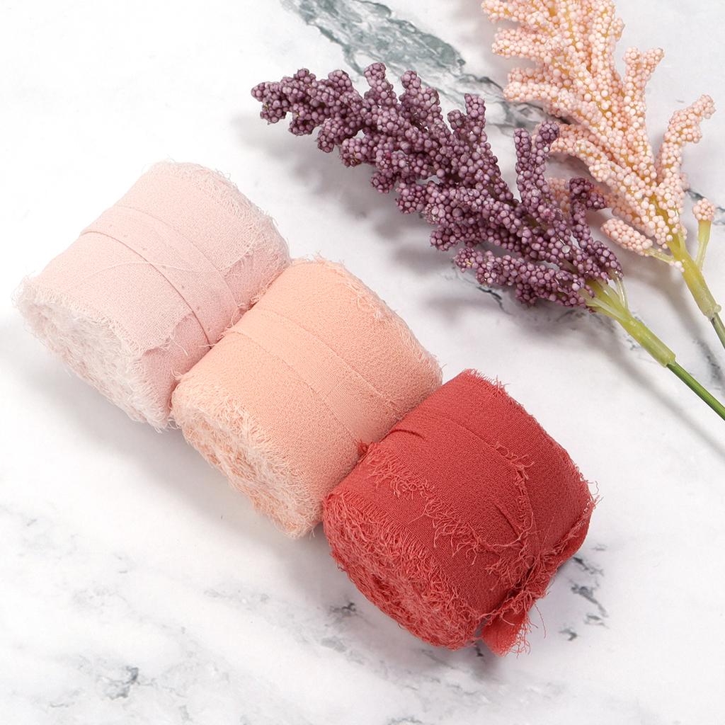 5M/Rolle 4cm Handgefertigtes Ausgefranstes Satin-Chiffon Seidenähnliches Band für DIY Schleifen-Bastelarbeiten Geschenkverpackung Sträuße Party Weihnachtsdeko