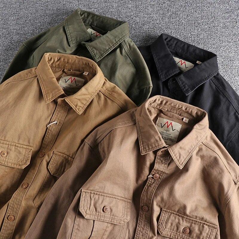 Camisas de hombre Moda Lavado Estilo N Uniforme Camisa de manga larga Bolsillos dobles para hombre Chaqueta informal juvenil Abrigo fino