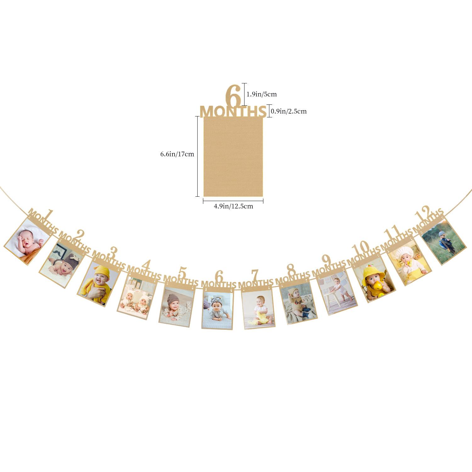 Suveniruri Non-Toxice pentru Bebeluși Un An 12 Luni Banner Po Bebeluși Copii Petrecere de Ziua 1 Decor Ghirlande Po Fotografie Nou-Născut Bebeluș 17x12.5cm&paper beige