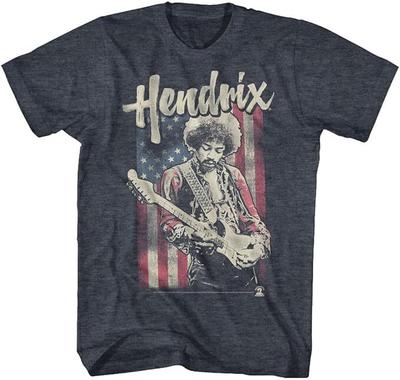 Jimi Hendrix Anni '60 Icona Musicale Psichedelica Bandiera USA T-Shirt Distressed
