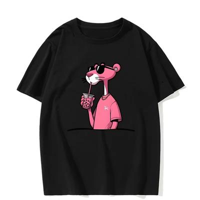 Zomer 100% Katoen Dames Mode Hip-hop T-shirt Roze Luipaardprint T-shirt Ronde Hals Comfortabel Casual Korte Mouw Top