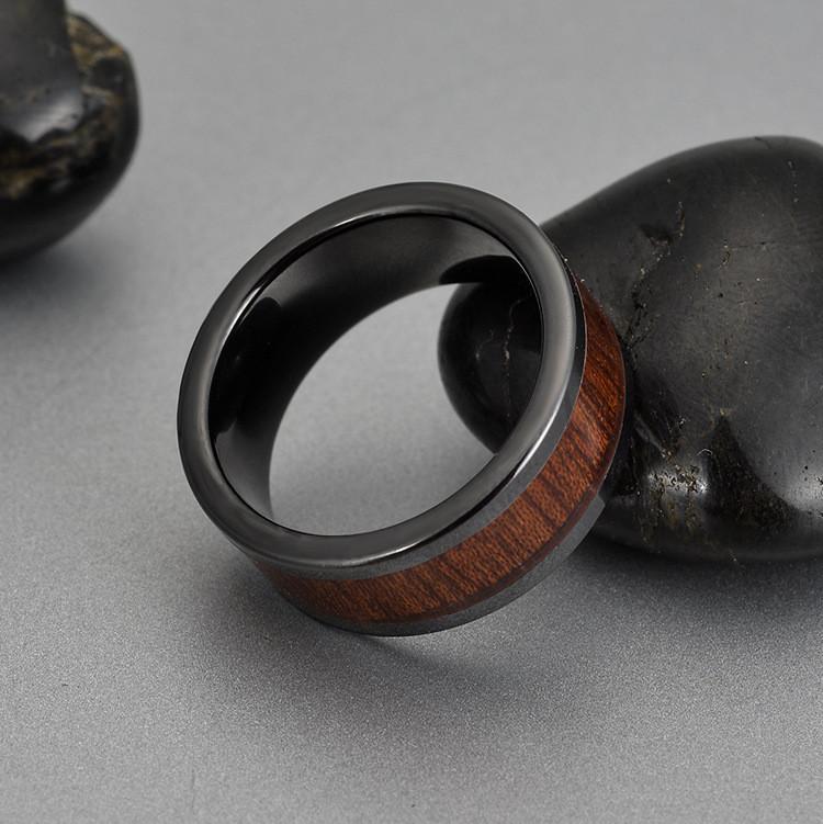 Titanium Steel Wooden Grain Ring With Resin Coating For Men And Women Fashion Jewelry