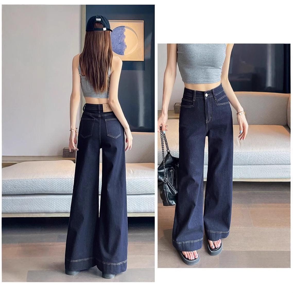 

Women s Dark Blue Soft Denim High-Waisted Wide-Leg Jeans – Light Summer Style 2025 Extra Large