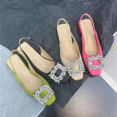 Luxusní Crystal Mid Heels Dámské Sandály Párty boty Léto Nové Robustní Slingback Pantofle Návrhář Sexy lodičky Sandály