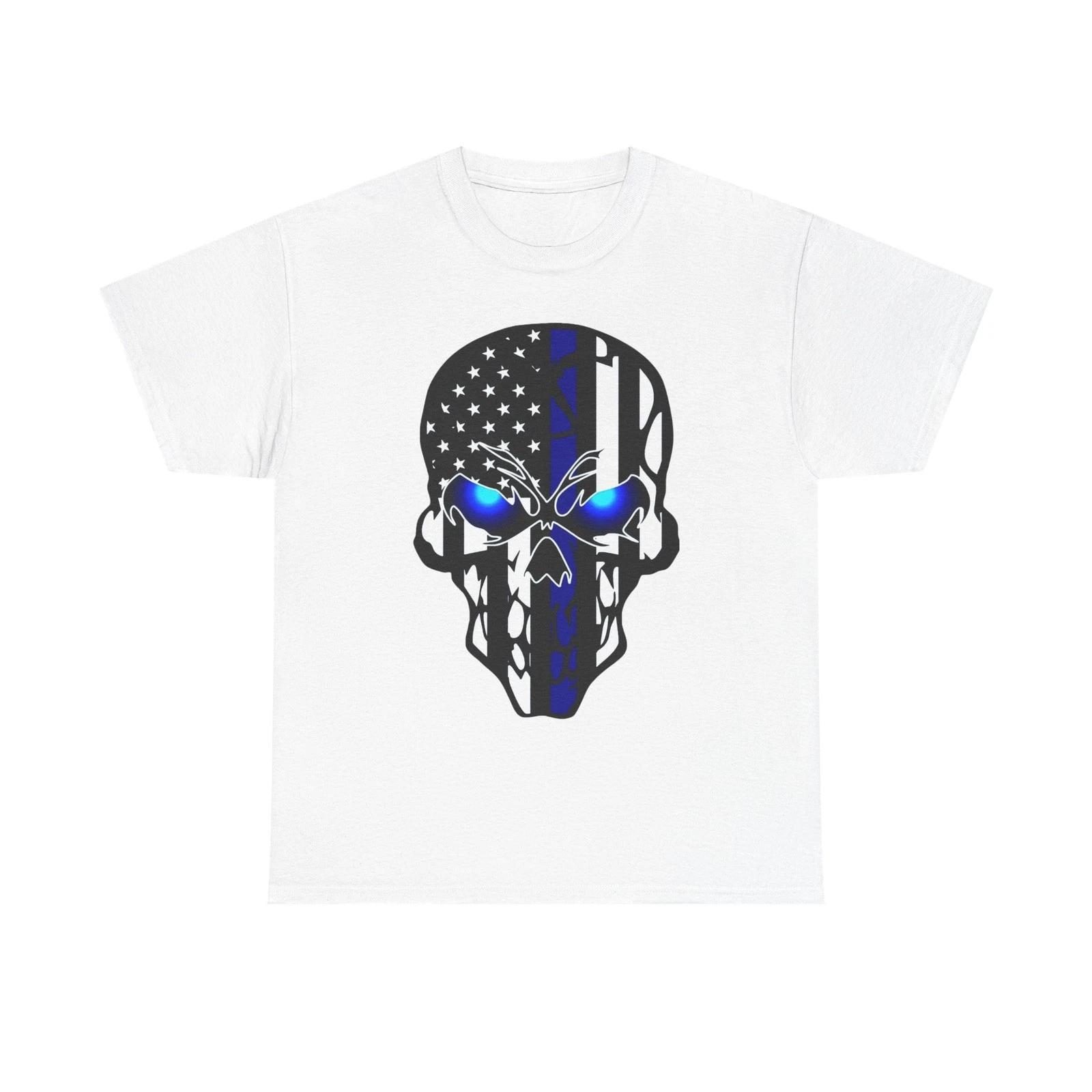 Thin Blue Line Skull Graphic Unisex Heavy Cotton Tee M