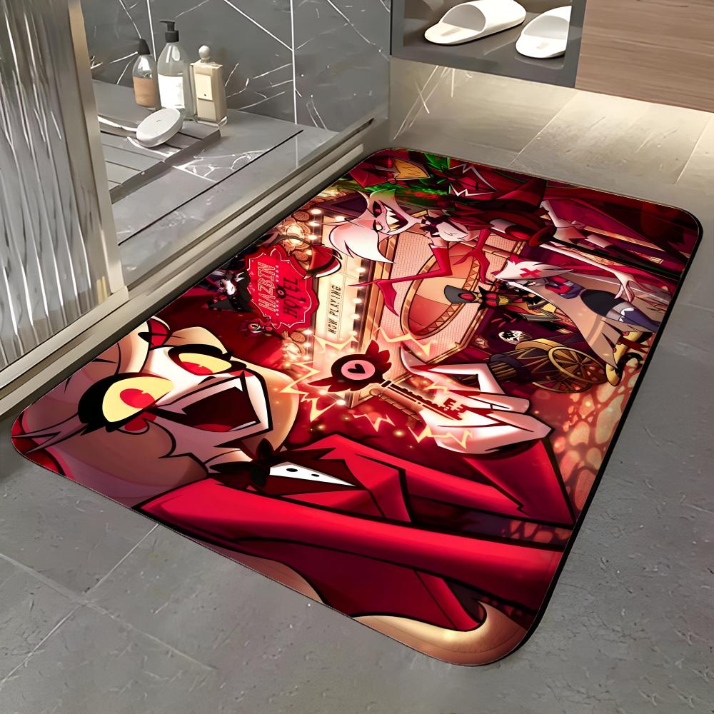 show H-Hazbin Hotel Floor Mat Soft Flannel Entrance Door Mat Non Slip Absorbent Bathroom Bedroom Floor Rug