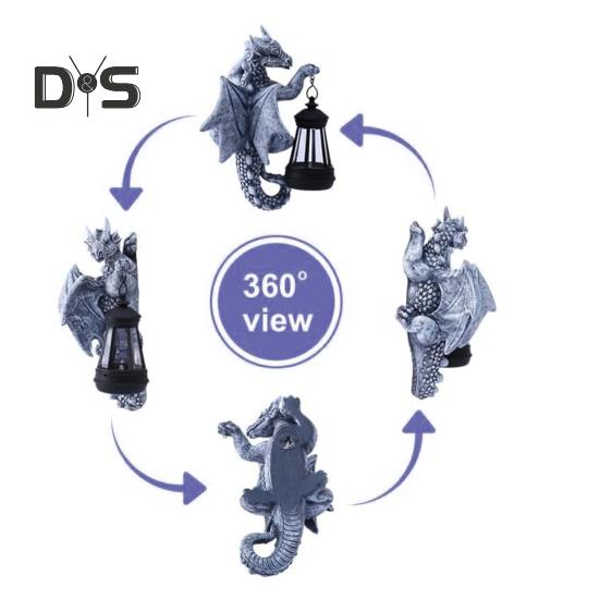 Drachenbaum-Hugger mit Solarlaterne, wetterbeständig, für den Außenbereich, Garten, Hof, Weg, Terrasse, Rasen, Kunstharz, Drachenfigur, Statue, Dekoration, Ornament