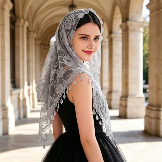 Fringed Lace Veil Shawl Tassel Style Veil Face-covering Headscarf Weddings Decoration Vintage