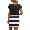 Women's Summer V-Neck Casual Short Sleeve Drawstring With Pocket Striped Patchwork Dresses
