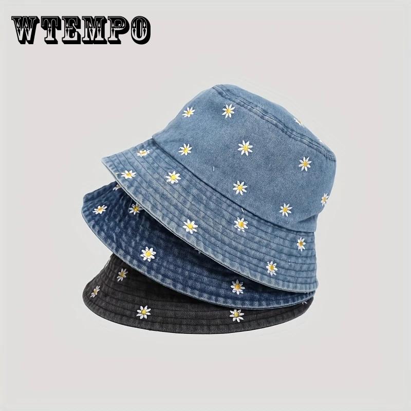 Lightweight Denim Women's Bucket Hat | Floral Embroidery, Stylish Sun Protection, Casual Summer Hat for Spring and Summer, Durable Headwear