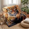 Autumn Tiger Portrait Blanket Personalized Name Flannel Blanket Soft Cozy Plush Throw for Sofa Bed Lightweight Home Decor
