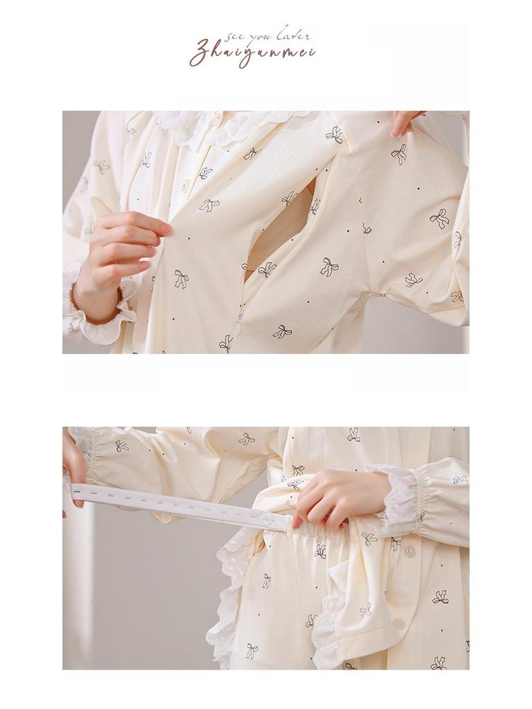 2025 Frühling/Sommer Reine Baumwolle Umstandspyjama für die Zeit nach der Geburt und zum Stillen - Atmungsaktiver Langarm-Cardigan Homewear