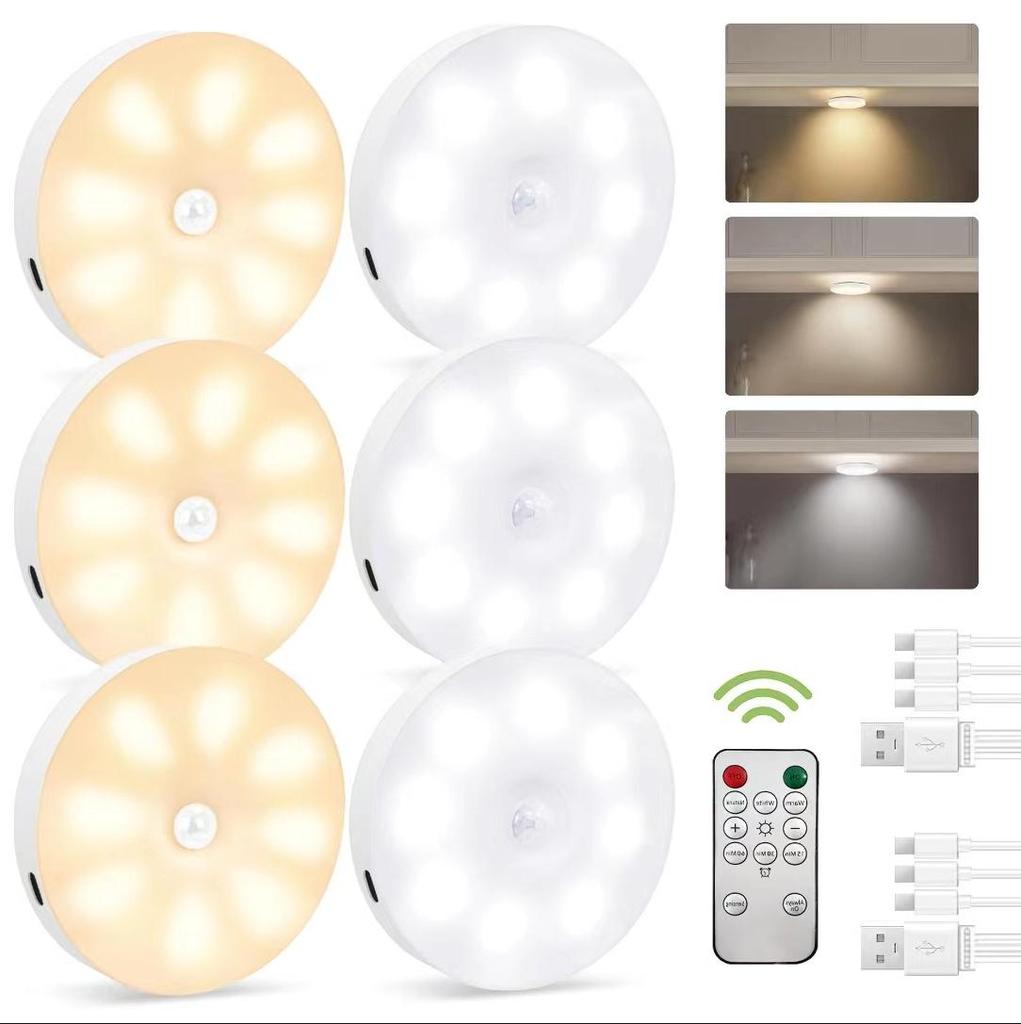 USB Rechargeable LED Motion Sensor Light for Kitchen, Wardrobe, Stairs, and Display; Three-Color Options with Magnetic Mount.