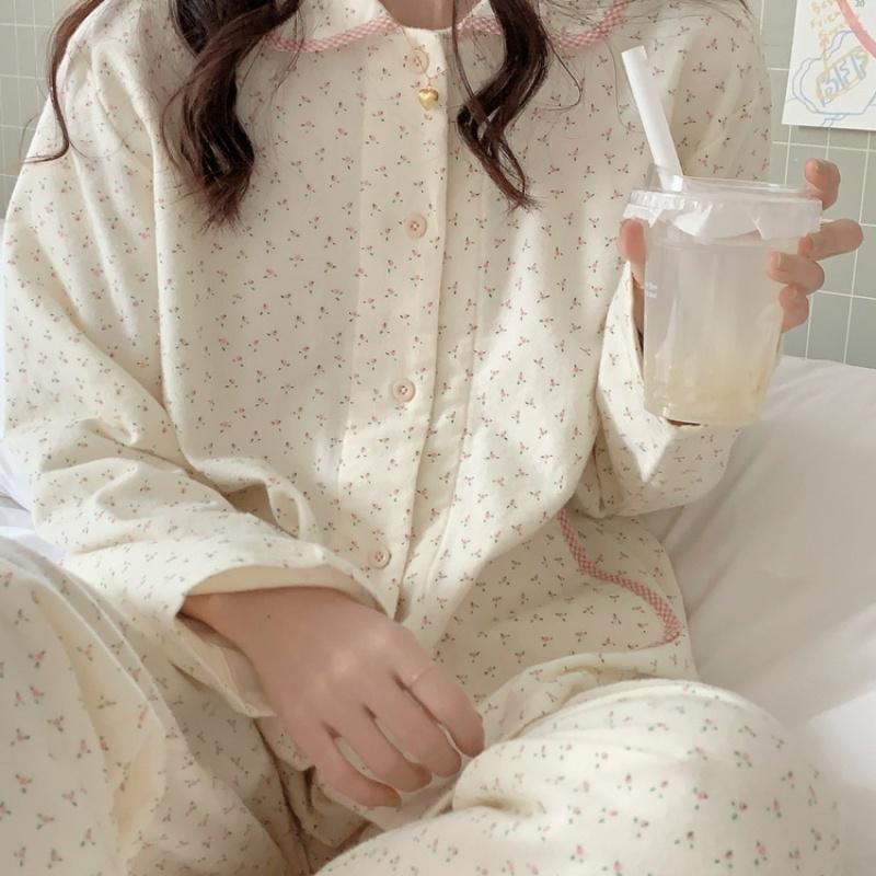 

Весенне-осенний женский пижамный комплект для украшения дома, японская сладкая цветочная пижама, осенне-зимний женский досуг, свободный комплект для украшения дома 2XL розовый