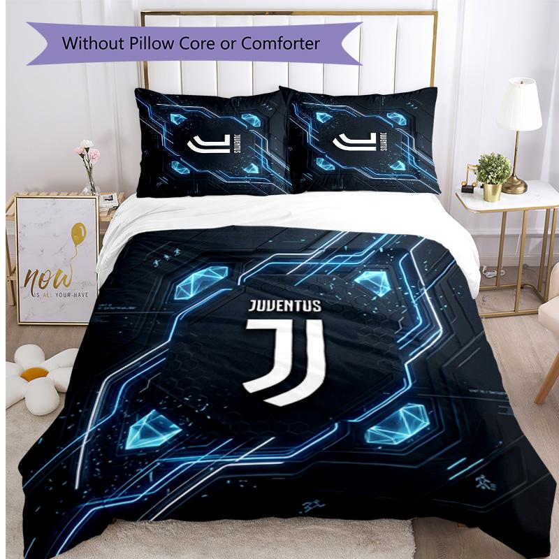 Juventus FC Pattern Printed 3PCS Bedding Set Soft Skin-Friendly Washable Duvet Cover & Pillowcases Set All Season Bedroom