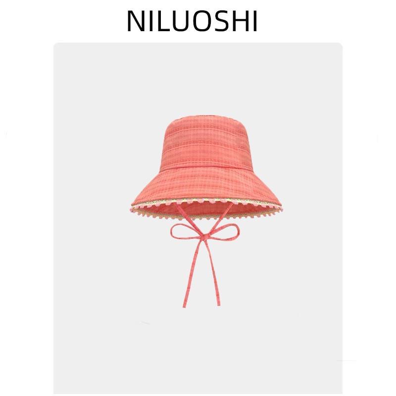 Sweet and cute lace blue bucket hat women's spring summer sunshade sunscreen basin hat outdoor big brim climbing hat tide
