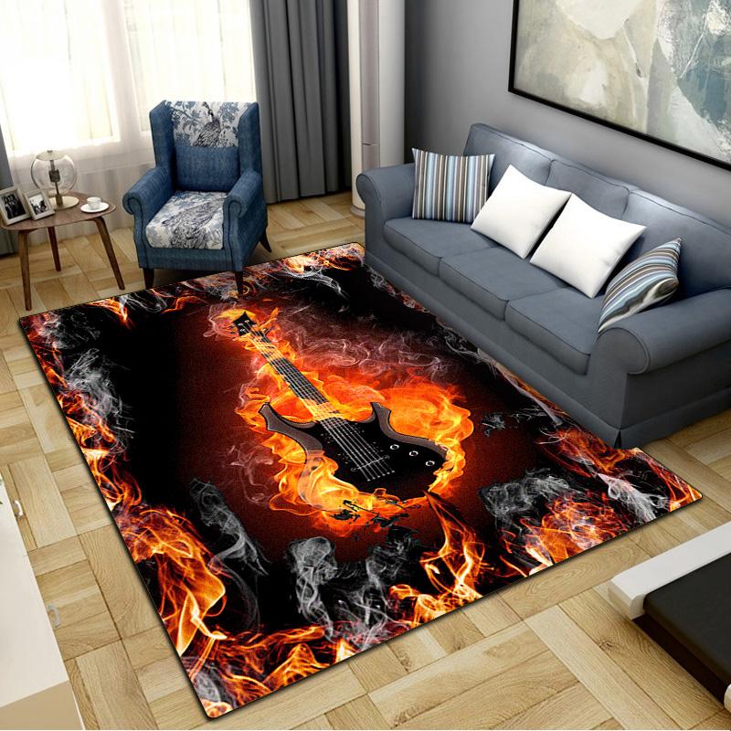 Fire Guitar Carpet Rug for Living Room Bedroom Home Sofa Decoration,Kids play Non-slip Floor Mat