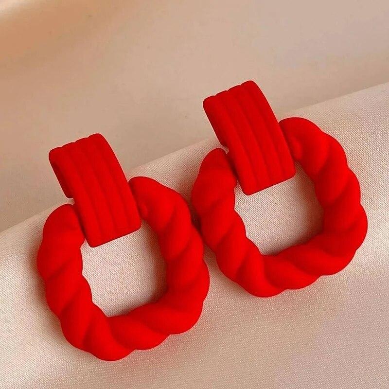 

Women Epoxy Geometric Earring Stud Gold Plating Bright Color Spray Earrings Pink Neon Green Red Option Cute Girls Jewelry