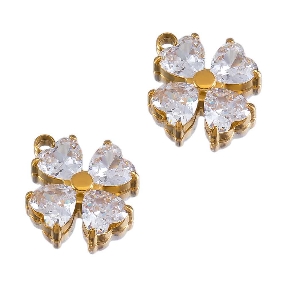 2pcs Gentle Pink Crystal Zircon Bead Stainless Steel Charms Rose Flower Heart Necklace Pendant Women DIY Earring Jewelry Making