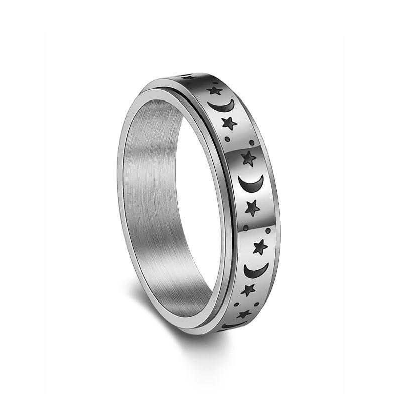 Stainless Steel Jewelry Creative Design Corroded Roman Font Star and Moon Ring Titanium Steel Ring Three-piece Set