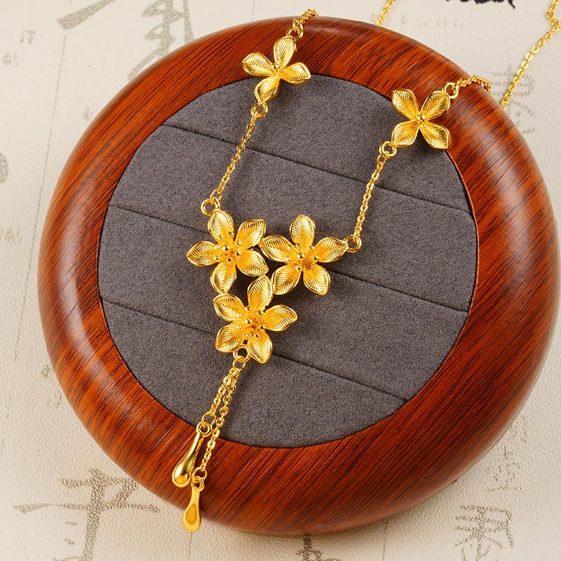Brushed Five-leaf Flower Tassel Women's Retro Design Flower Tassel Necklace Pendant