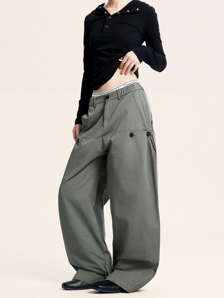 Yongfang Unisex Retro Arbeitshose mit funktionellem Weitbein-Design und großen Taschen