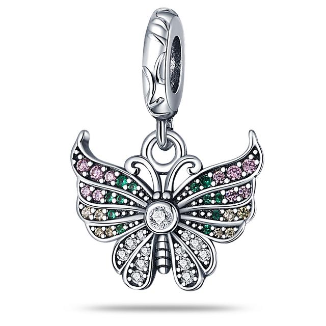 925 Sterling Silver Růžová Modrá Butterfly Dragonfly Charms Korálky pro ženy Vhodné originální náramek Diy šperky značkovací dívka