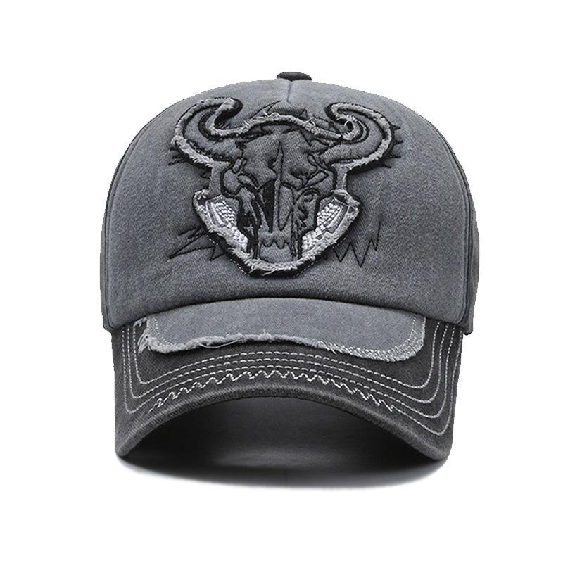 Washed Cloth Cow Head Baseball Cap Color Matching Versatile Denim Cap Casual Sunshade Sun Protection Hat
