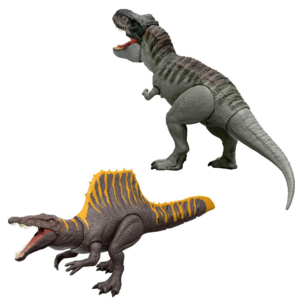 Mattel Jurassic World Shiny Roaring and Roaring Spinosaurus Set of Dinosaur Ages 4 and (JURASSIC WORLD) T-Rex 2, Kids' Figures, Toys, Up,
