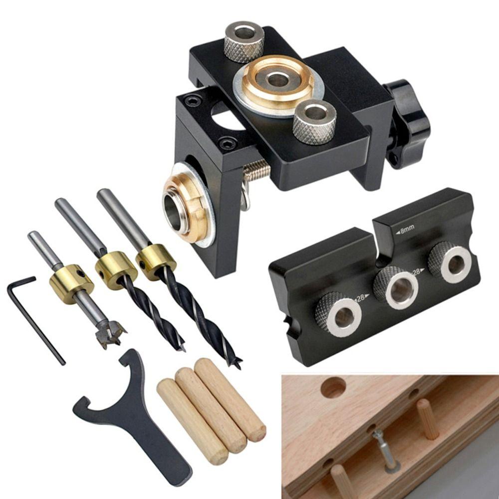 

Алюмінієвий сплав Деревообробка Кишеньковий отвір Jig 3 в 1 Направляюча свердління Локатор Регульований Деревообробка 03