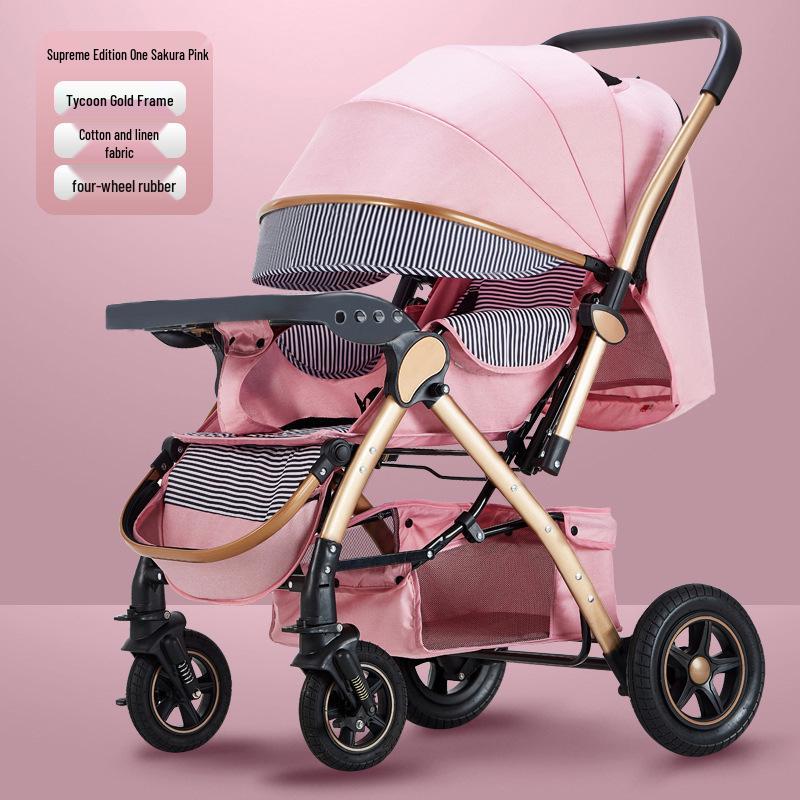 Lekki Składany Wózek Dziecięcy i Niemowlęcy z Regulacją Oparcia i Wysokim Stelażem