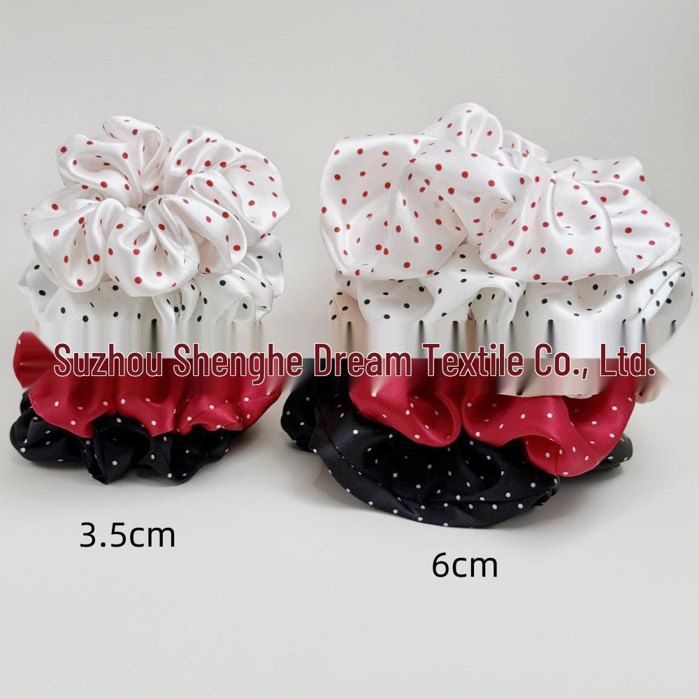 Korean Style Polka Dot Silk Scrunchie - 100% Mulberry Silk, Available in Large, Medium, Small Sizes (19 Momme)