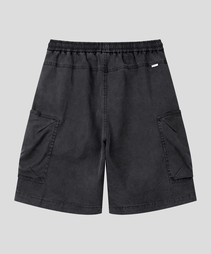 BLACK MOMENT Pigment Washed Cargo Banding Shorts [Charcoal Black]