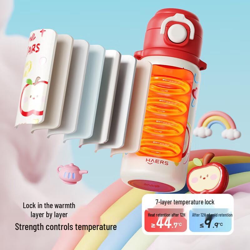 HAERS Kids Cartoon Portable Double-Drink Insulated Bottle