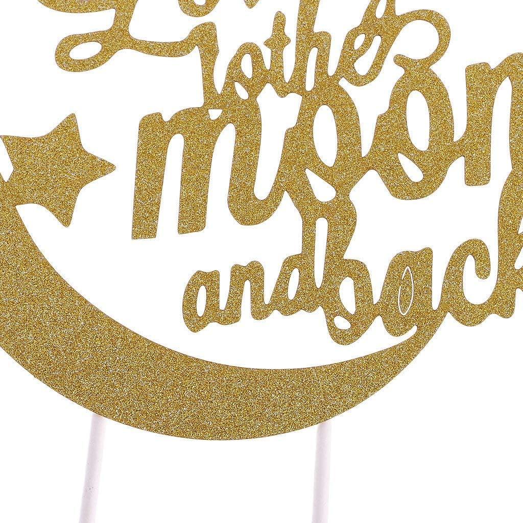 Wedding Cake Topper Love You To The Moon and Back Cupcake Toppers Toothpicks Dessert Cake Decor for Weddings Engagement Birthday Party - Golden