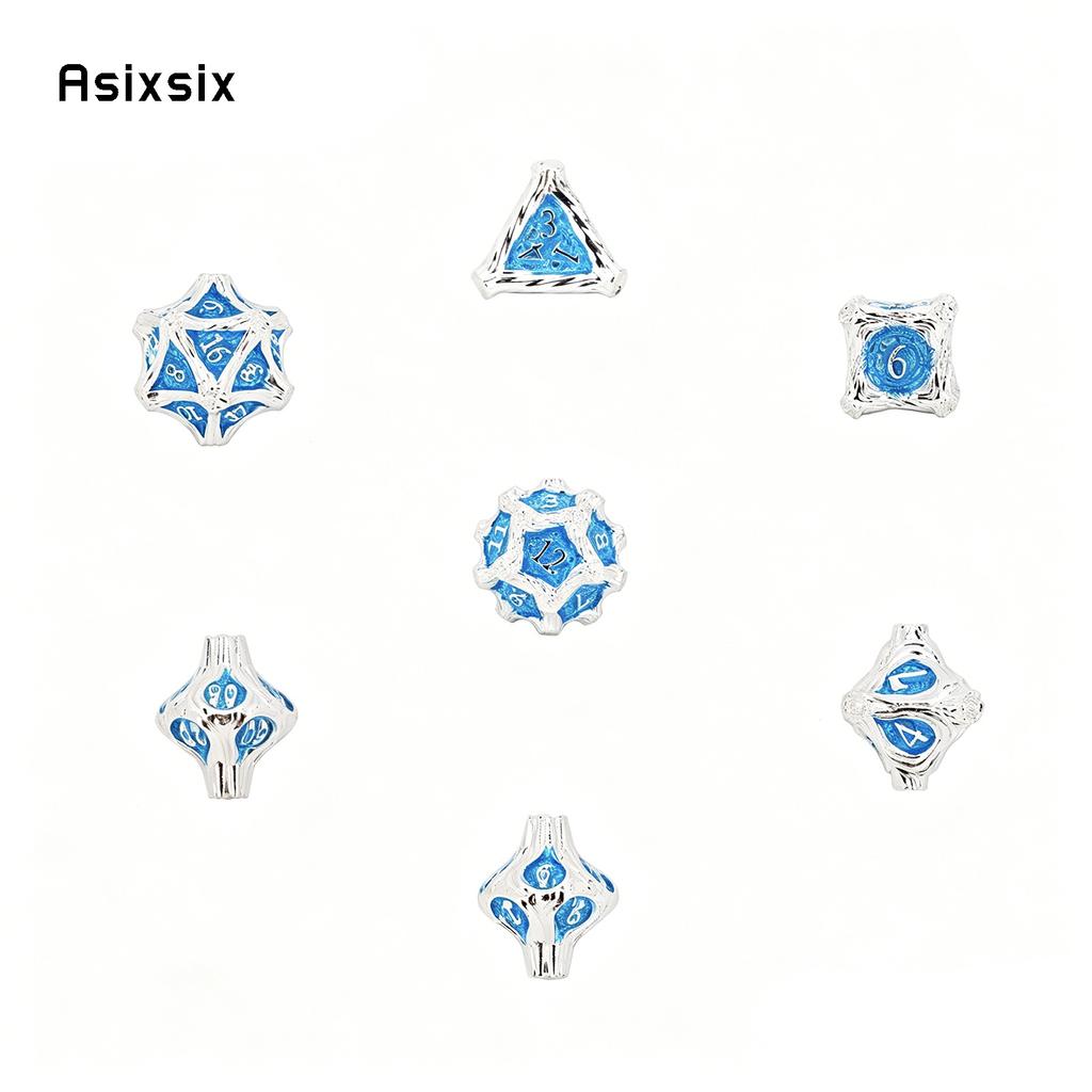 7 Pcs White Blue Tree Vine Metal Dice Solid Metal Polyhedral Dice Set Suitable for Role-Playing RPG Board Game Dice RPG