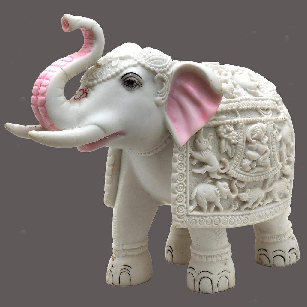 White Elephant Showpiece Große Größe Marmorharz Ästhetische Statue Dekorationselement für Zuhause, 8 Zoll Elefant Deko für Zuhause