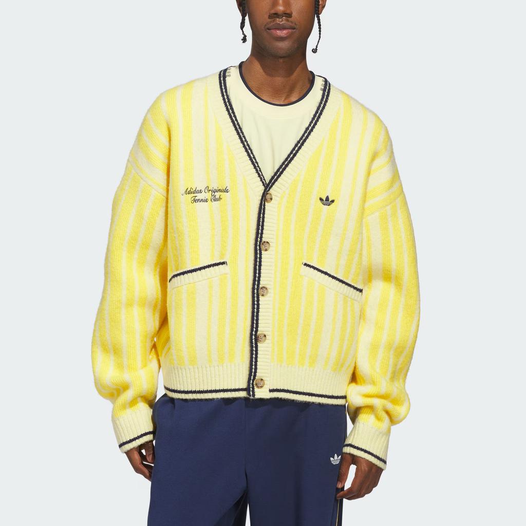 Adidas Originals Cardigan Cheviot Knit Striped Sports Knit Long Sleeve Sweater Men Tops JZ0499