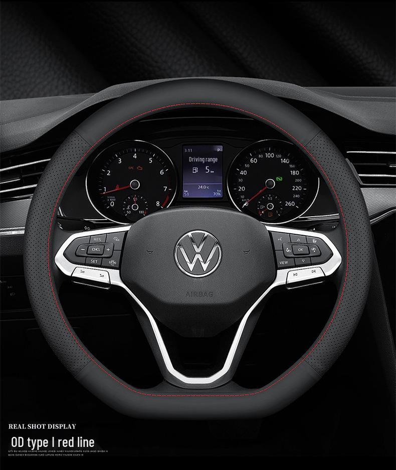 Universal Genuine Leather Steering Wheel Cover for Magotan, Passat, Lavida, and Bora - Anti-Slip & All-Season Fit