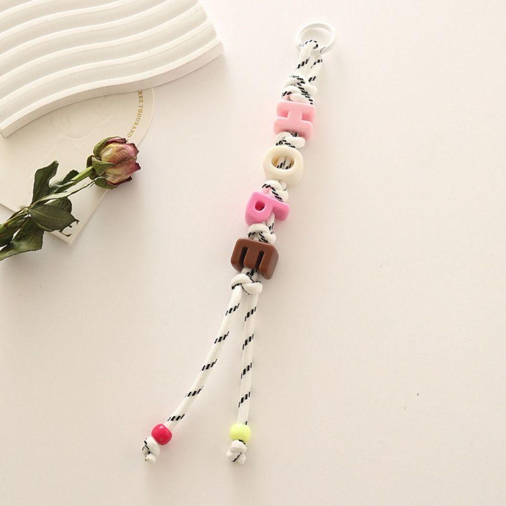 Colorful Acrylic Beads Keychain Lucky Letter Car Keyring Creative Mobile Phone Lanyard  Friend Gift