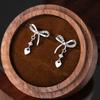 ANENJERY Bowknot Heart Zircon Pendant Earrings for Women Sweet French Delicate Luxury Design Simple Jewelry Gifts Wholesale