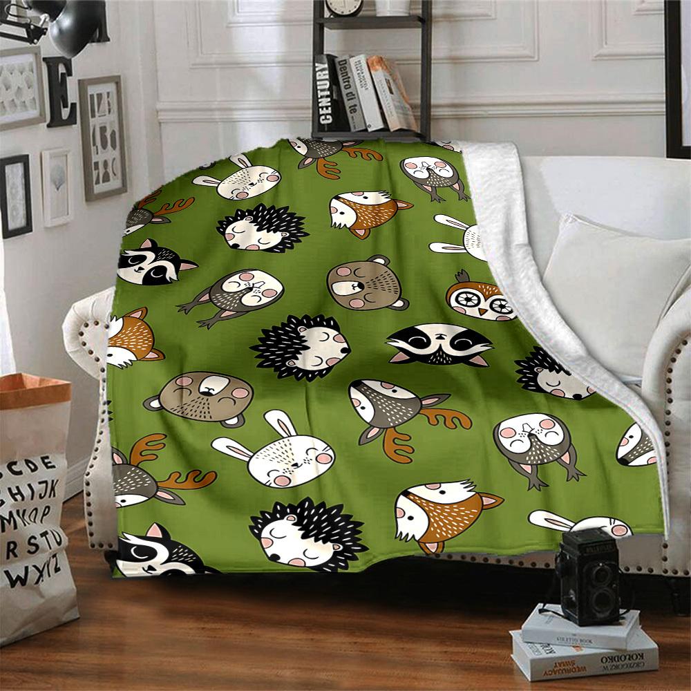 1pc Forest Animals Blanket, Lightweight Flannel Throw Blanket For Sofa, Bed, Travel, Camping, Living Room, Office, Couch, Chair, And Bed