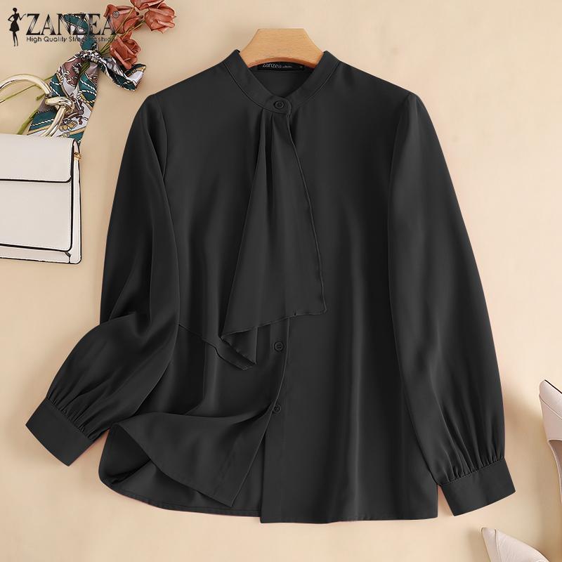 

ZANZEA Свободная повседневная женская блузка с круглым вырезом и длинными рукавами