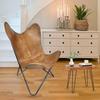 Comfortable Back Rest Living Room Butterfly Chair-Camel Color Folding Leather Armchair with Black Powder Coated Iron Stand