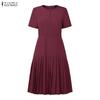 ZANZEA Women Casual Round Neck Summer Short Sleeve Dress