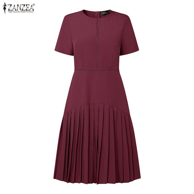 ZANZEA Women Casual Round Neck Summer Short Sleeve Dress
