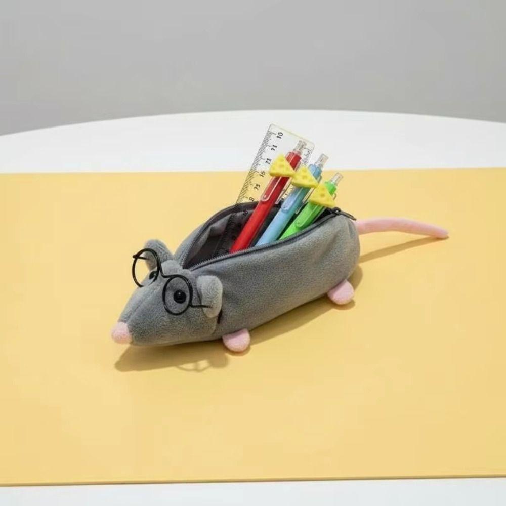Astuccio Portapenne Peluche a Forma di Topo Grande Capacità Borsa a Fumetti di Topo Borsa per Contenere Cancelleria Contenitore per Trucco