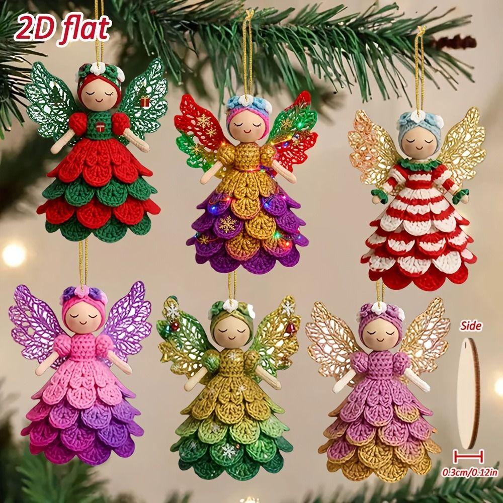 14/28 pcs 2D Flat Christmas Tree Ornaments Colorful Design Wings Girl Pendant Outdoor Indoor